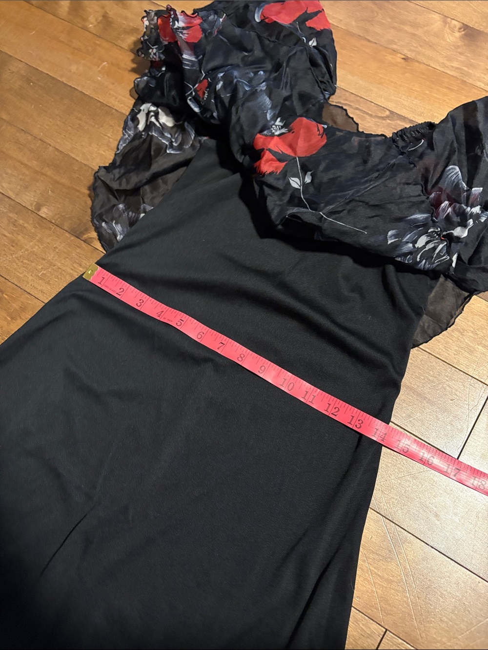Black Maxi Dress with off the shoulder Floral Ruffle Neckline - Picture 4 of 6
